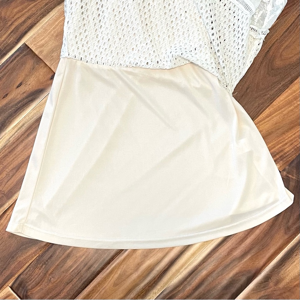 Listicle Size Small Off-The-Shoulder Open Weave Dress Lace Bell Sleeve Cream - Picture 11 of 14
